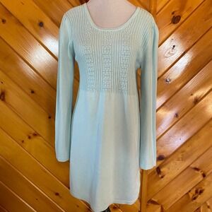 Hanna Andersson Ice Blue Knit Cotton Sweater Dress Size S Long Sleeve Textured